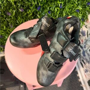 Speed Women's Black Velcro Cycling Sneakers with Peloton Clips